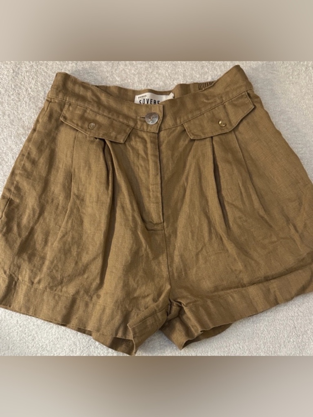 Anthropologie x Sovere Studio Instance Tailored High Waisted Linen Shorts Aussie
